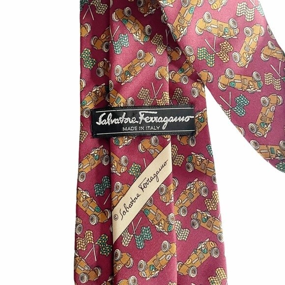 Salvatore Ferragamo Vintage Racecar Tie 100% Silk Designer Necktie Made in Italy - Picture 4 of 6